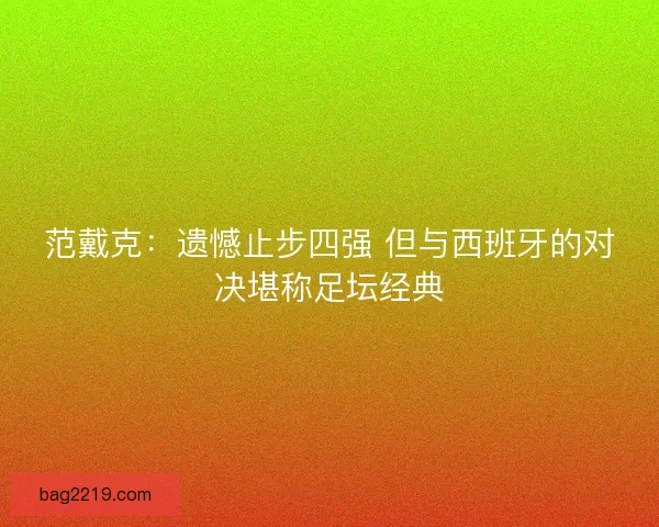 范戴克：遗憾止步四强 但与西班牙的对决堪称足坛经典