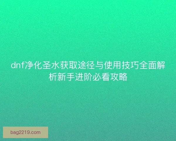 dnf净化圣水获取途径与使用技巧全面解析新手进阶必看攻略 dnf净化圣水获取途径与使用技巧全面解析新手进阶必看攻略
