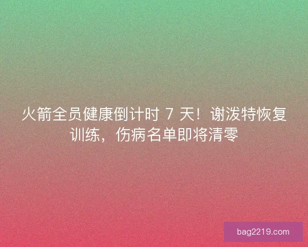 火箭全员健康倒计时 7 天！谢泼特恢复训练，伤病名单即将清零